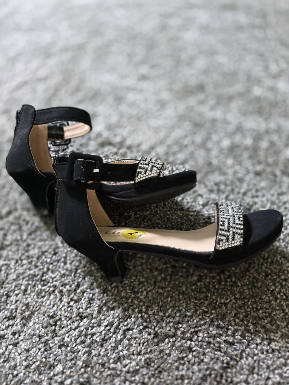 Link Girls Black Heels with Silver Crystals